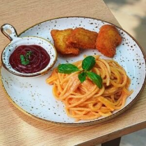 Spaghetti with Chicken Nuggets